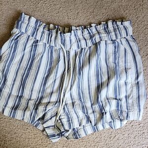 LOFT High Waist Striped Shorts - Blue and White